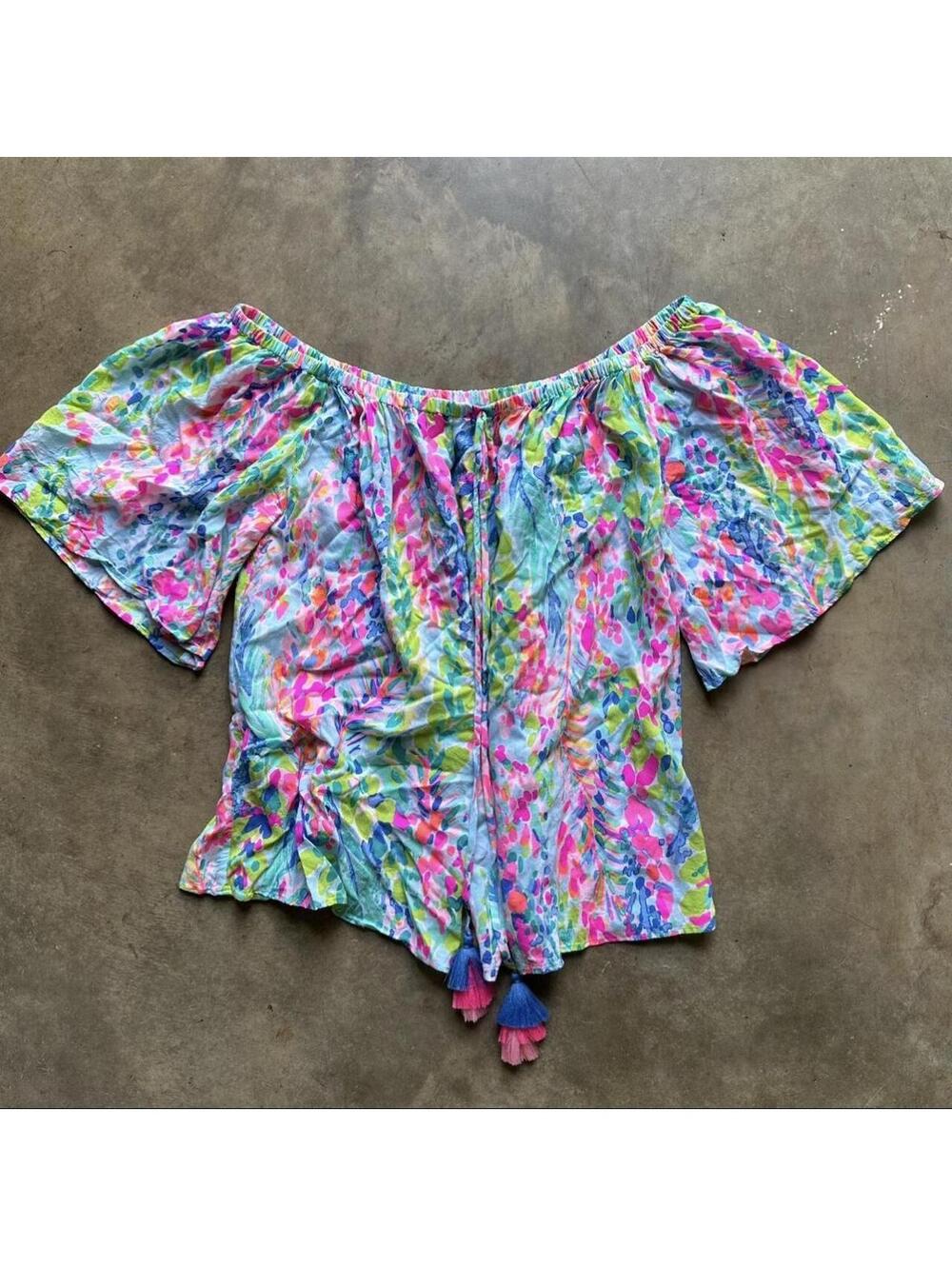 Lilly Pulitzer off the shoulder blouse with multicolored print,